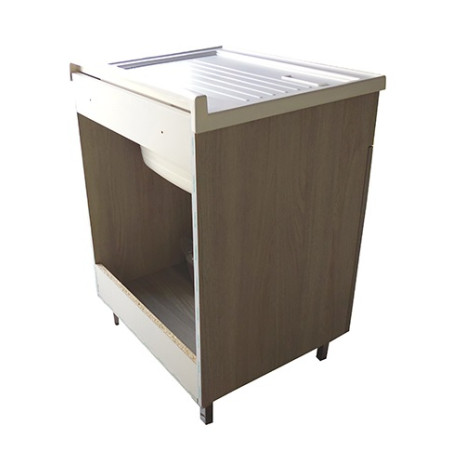 Mobile lavatoio bucataio, cm.59x49x80, 2 ante,vasca e asse lavapanni, Rovere