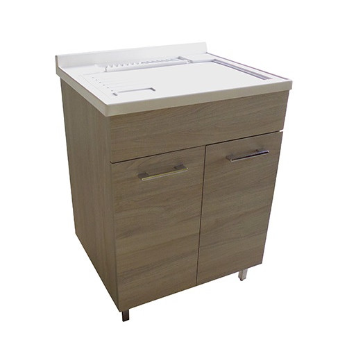 Mobile lavatoio bucataio, cm.59x49x80, 2 ante,vasca e asse lavapanni, Rovere
