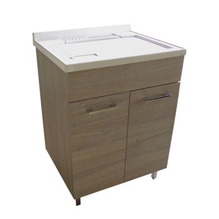Mobile lavatoio bucataio, cm.59x49x80, 2 ante,vasca e asse lavapanni, Rovere