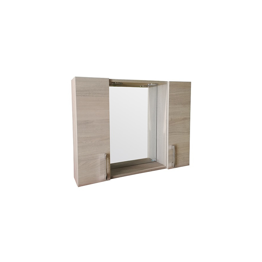 Specchiera specchio cm.77x57x11, 2 ante, colore Rovere con illuminazione