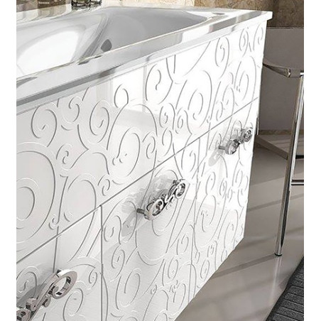 Mobile bagno sospeso moderno Floreale Miami bianco lucido, misura cm 100, con specchio a led,lavabo e colonna singola