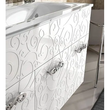Mobile bagno sospeso moderno Floreale Miami bianco lucido, misura cm 100, con specchio a led,lavabo e colonna singola