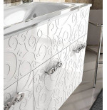 Mobile bagno sospeso moderno Floreale Miami bianco lucido, misura cm 100, con specchio a led,lavabo e colonna singola