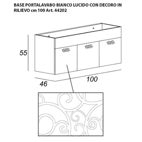 Mobile bagno sospeso moderno Floreale Miami bianco lucido, misura cm 100, con specchio a led,lavabo e colonna singola