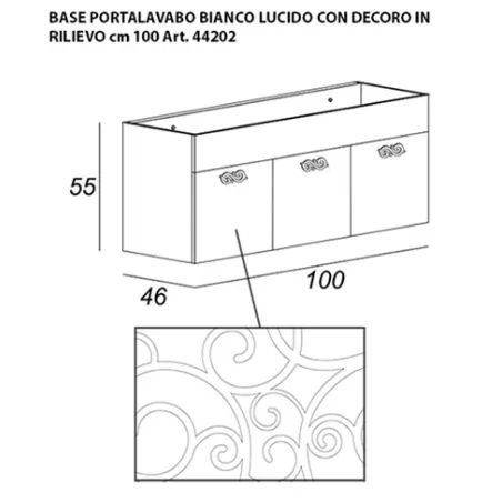 Mobile bagno sospeso moderno Floreale Miami bianco lucido, misura cm 100, con specchio a led,lavabo e colonna singola