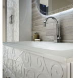 Mobile bagno sospeso moderno Floreale Miami bianco lucido, misura cm 100, con specchio a led,lavabo e colonna singola