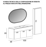 Mobile bagno sospeso moderno Floreale Miami bianco lucido, misura cm 100, con specchio a led,lavabo e colonna singola