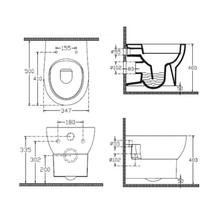 Sanitari bagno vaso wc water sospeso, senza brida e rimless, ABE Azzurra
