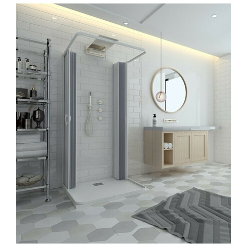 Box doccia 3 lati in pvc a soffietto cm.90x90x90, riducibile su misura