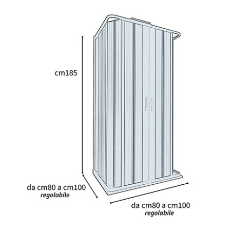 Box doccia 3 lati in pvc a soffietto cm.90x90x90, riducibile su misura