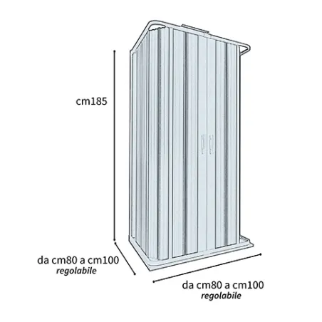 Box doccia 3 lati in pvc a soffietto cm.90x90x90, riducibile su misura