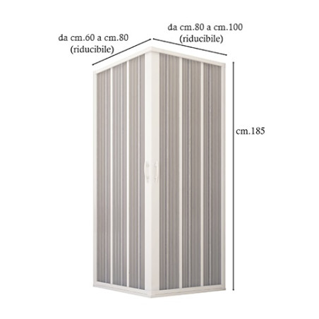 Box doccia angolare a soffietto, misura cm.80x100, riducibile su misura