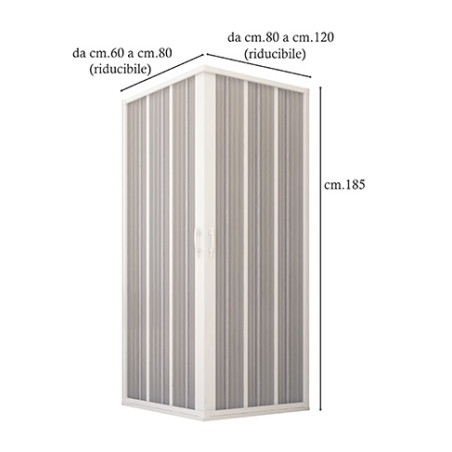 Box doccia angolare a soffietto, misura cm.80x120, riducibile su misura