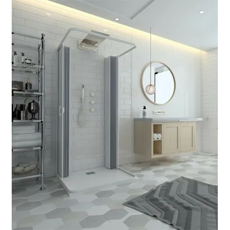 Box doccia 3 lati in pvc a soffietto cm.80x80x80, riducibile su misura