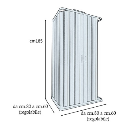 Box doccia 3 lati in pvc a soffietto cm.80x80x80, riducibile su misura