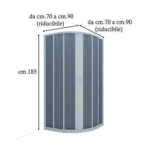 Box doccia semicircolare, due ante scorrevoli, cm.90x90,riducibile su misura