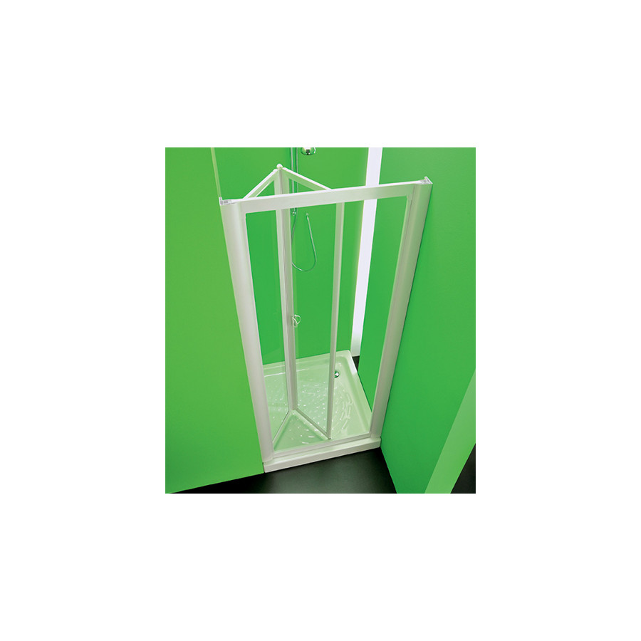 Box porta nicchia doccia, misura cm.86-91, cabina porta a libro due ante colore bianco in pvc