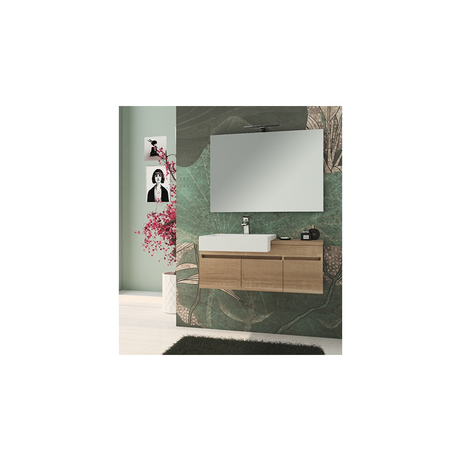 Mobile bagno sospeso Free rovere bruges,cm 100,lavabo e specchio filo lucido