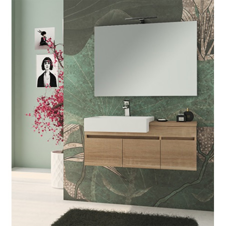 Mobile bagno sospeso Free rovere bruges,cm 100,lavabo e specchio filo lucido