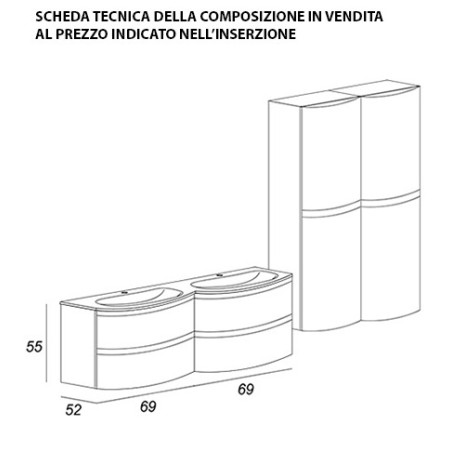 Mobile bagno Vague antracite,cm 138, con doppio lavabo e due colonne