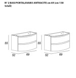 Mobile bagno Vague antracite,cm 138, con doppio lavabo e una colonna