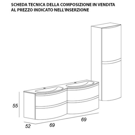 Mobile bagno Vague antracite,cm 138, con doppio lavabo e una colonna