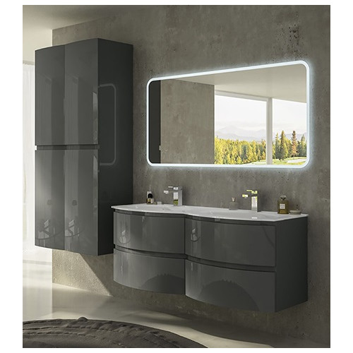 Mobile bagno Vague antracite,cm 138, con specchio a led e doppio lavabo