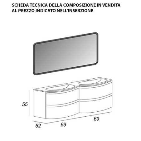 Mobile bagno Vague antracite,cm 138, con specchio a led e doppio lavabo