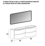 Mobile bagno Vague antracite,cm 138, con specchio a led e doppio lavabo