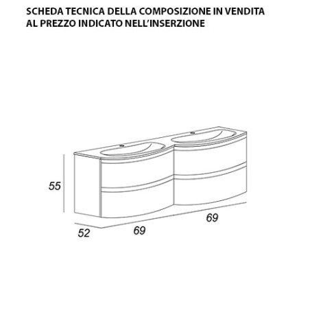 Mobile bagno Vague antracite,cm138,con doppio lavabo in vetro bianco extra light