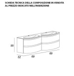 Mobile bagno Vague antracite,cm138,con doppio lavabo in vetro bianco extra light