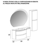 Mobile bagno sospeso Vague bianco, cm 104, specchio a led, lavabo e colonna