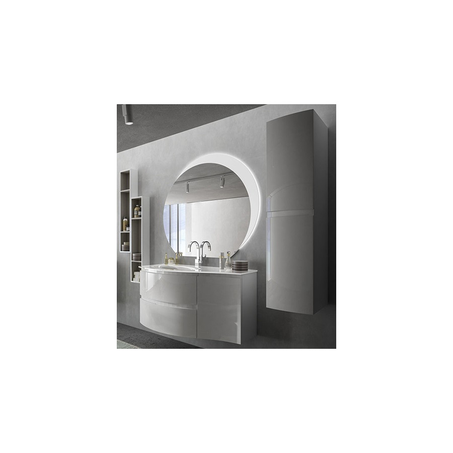 Mobile bagno sospeso Vague bianco, cm 104, specchio a led, lavabo e colonna
