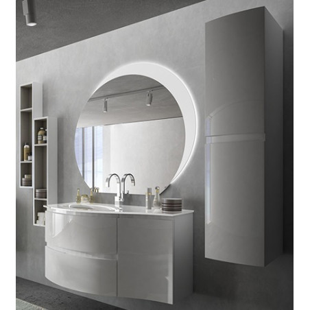 Mobile bagno sospeso Vague bianco, cm 104, specchio a led, lavabo e colonna