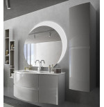 Mobile bagno sospeso Vague bianco, cm 104, specchio a led, lavabo e colonna
