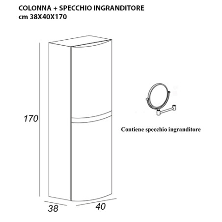 Mobile bagno sospeso Vague bianco, cm 104, specchio a led, lavabo e colonna