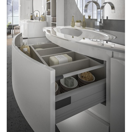 Mobile bagno sospeso Vague bianco, cm 104, specchio a led, lavabo e colonna