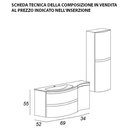 Mobile bagno sospeso Vague bianco, cm 104, lavabo in vetro e colonna