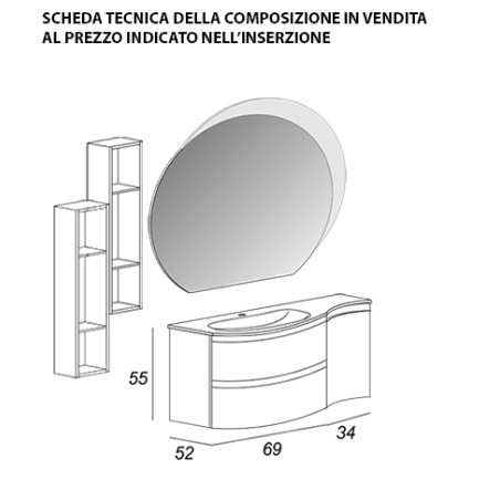 Mobile bagno Vague bianco lucido, 104cm, con lavabo, specchio a led e pensili