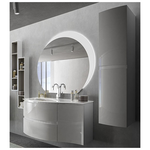 Mobile bagno Vague bianco lucido, 104cm, con lavabo, specchio a led e pensili
