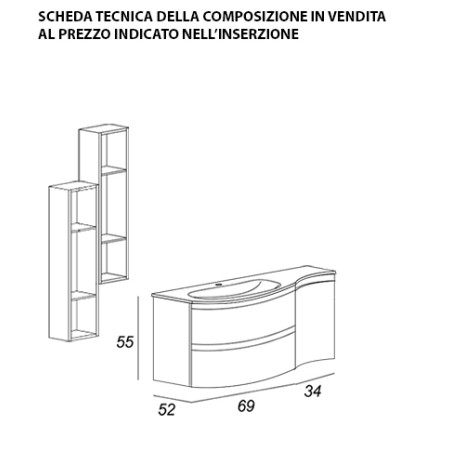 Mobile bagno sospeso Vague bianco, cm 104, lavabo in vetro e pensili