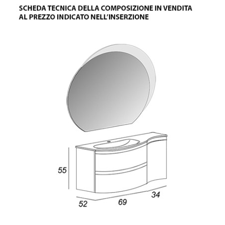 Mobile bagno sospeso Vague bianco, cm 104, lavabo in vetro e specchio a led