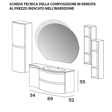 Mobile bagno Vague bianco lucido,104cm, specchio a led, lavabo,pensili e colonna