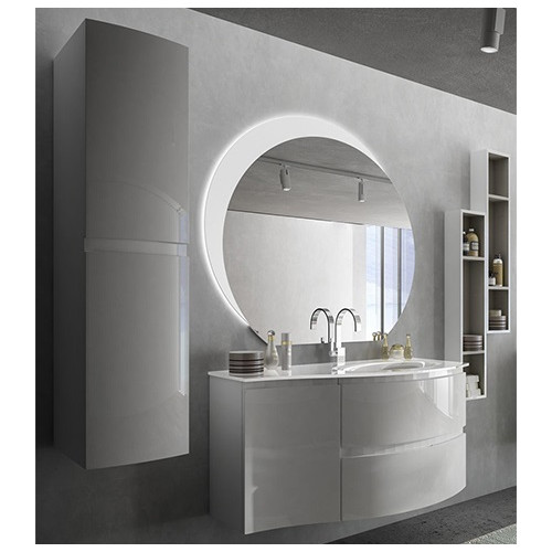 Mobile bagno sospeso Vague bianco, cm 104, lavabo, specchio a led e colonna
