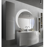 Mobile bagno sospeso Vague bianco, cm 104, lavabo, specchio a led e colonna