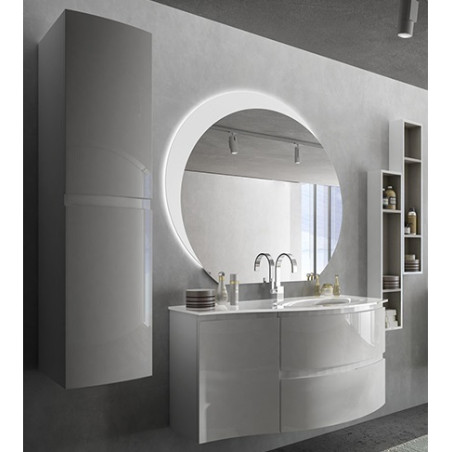 Mobile bagno Vague bianco lucido, 104cm, con lavabo, pensili e specchio a led