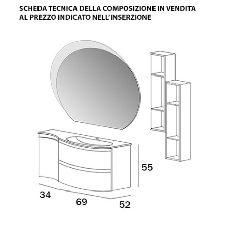 Mobile bagno Vague bianco lucido, 104cm, con lavabo, pensili e specchio a led