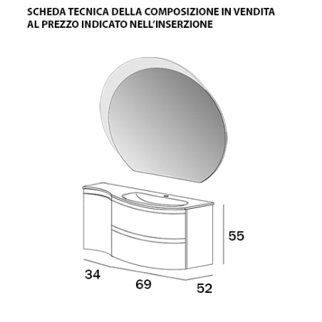 Mobile bagno sospeso Vague bianco, cm 104, lavabo in vetro e specchio led