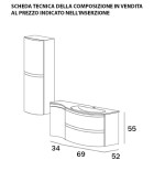 Mobile bagno sospeso Vague bianco, cm 104, con lavabo in vetro e colonna