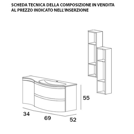 Mobile bagno sospeso Vague bianco, cm 104, con lavabo in vetro e pensili